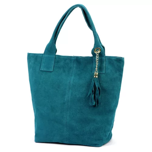 Luka 26-026 türkiz kék női velúr bőr válltáska, shopper 40 x 35 x 18 cm