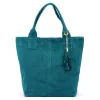 Luka 26-026 türkiz kék női velúr bőr válltáska, shopper 40 x 35 x 18 cm