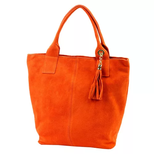 Luka 26-026 narancs női velúr bőr válltáska, shopper 40 x 35 x 18 cm