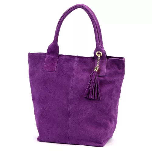 Luka 26-026 lila női velúr bőr válltáska, shopper 40 x 35 x 18 cm