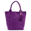 Luka 26-026 lila női velúr bőr válltáska, shopper 40 x 35 x 18 cm