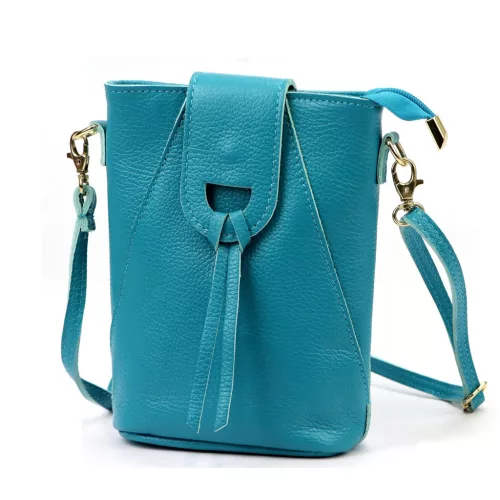 Luka 26-101 türkizkék női bőr telefontartó, oldaltáska 16 x 21 x 6.5 cm