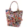 Luka 26-026 MOT rózsaszín pillangó mintás női bőr válltáska, shopper 40 x 35 x 18 cm