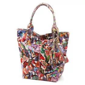   Luka 26-026 MOT rózsaszín pillangó mintás női bőr válltáska, shopper 40 x 35 x 18 cm