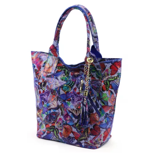 Luka 26-026 MOT kék pillangó mintás női bőr válltáska, shopper 40 x 35 x 18 cm