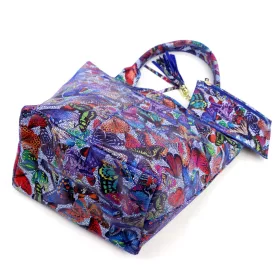   Luka 26-026 MOT kék pillangó mintás női bőr válltáska, shopper 40 x 35 x 18 cm