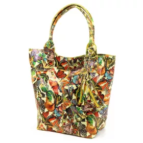   Luka 26-026 MOT sárga pillangó mintás női bőr válltáska, shopper 40 x 35 x 18 cm