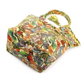   Luka 26-026 MOT sárga pillangó mintás női bőr válltáska, shopper 40 x 35 x 18 cm