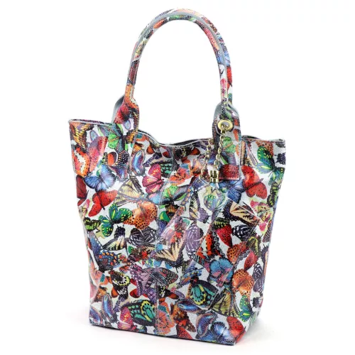 Luka 26-026 MOT babakék pillangó mintás női bőr válltáska, shopper 40 x 35 x 18 cm