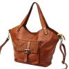 VS 016 konyak női bőr válltáska, shopper 45 x 32 x 15 cm