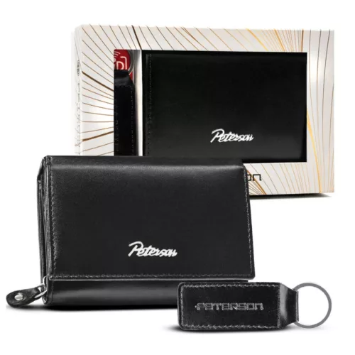 Peterson PTN SET-D-02-KCS fekete női marhabőr pénztárca