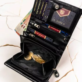 Peterson PTN SET-D-02-KCS fekete női marhabőr pénztárca