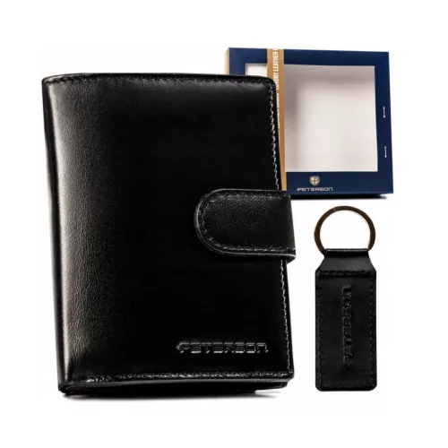 Peterson PTN SET-M-1542L-KCS fekete férfi marhabőr pénztárca