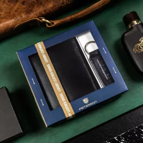   Peterson PTN SET-M-1542L-KCS fekete férfi marhabőr pénztárca