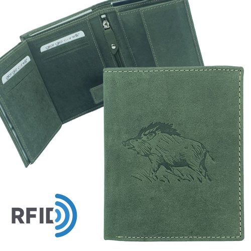 Giorgio Carelli vadász bőr pénztárca vaddisznó motívummal, RFID védelemmel