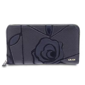  Giudi exkluzív, sötétkék virág mintás női bőr pénztárca