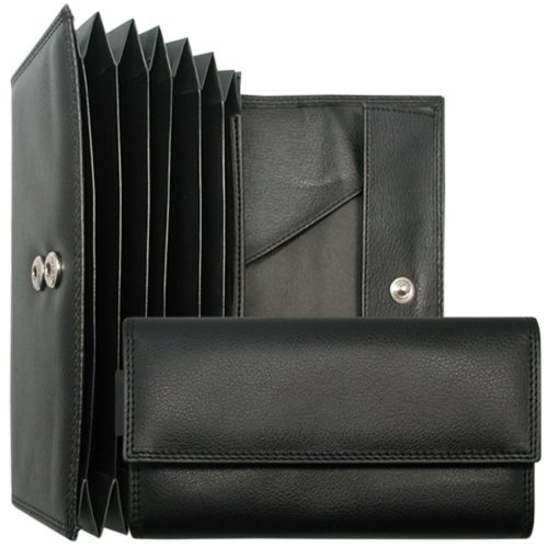 Uniszex fekete bőr brifkó, pénztárca 18 × 10 cm