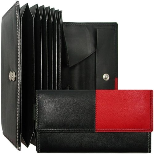 Uniszex fekete-piros bőr brifkó, pénztárca 17 × 10,5 cm