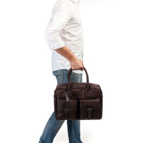   Burkely Vintage Finn Worker sötétbarna bőr laptoptáska, oldaltáska 14''