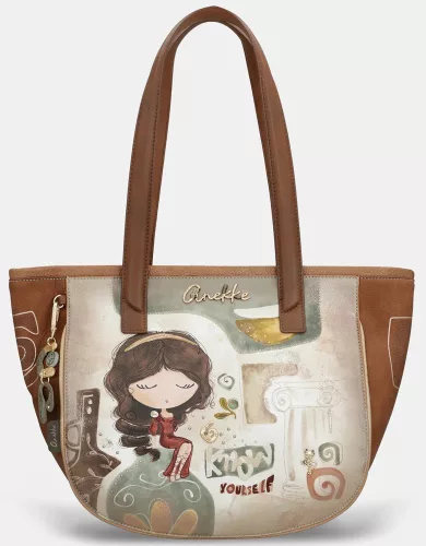 Anekke Muse konyakbarna-krém női válltáska, shopper 43 x 27 x 13 cm