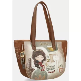   Anekke Muse konyakbarna-krém női válltáska, shopper 43 x 27 x 13 cm