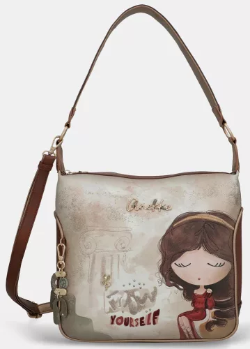 Anekke Muse konyakbarna-krém női válltáska, oldaltáska 28 x 28 x 12 cm