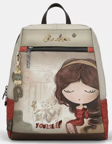 Anekke Muse bézs-piros női hátizsák, hátitáska 33 x 30 x 10 cm