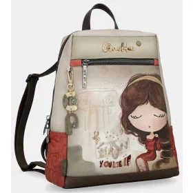   Anekke Muse bézs-piros női hátizsák, hátitáska 33 x 30 x 10 cm