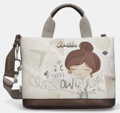 Anekke Sophia krém-mogyoró női kézitáska vállpánttal 35 x 25 x 15 cm