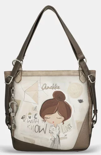 Anekke Sophia bézs-mogyoróbarna női válltáska, hátitáska 31 x 30 x 11 cm