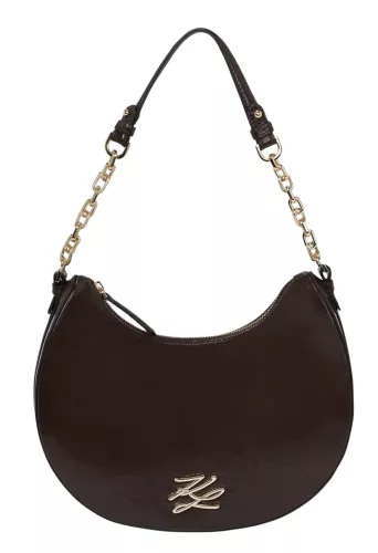 Karl Lagerfeld Glossy Moon sötétbarna valódi bőr női válltáska
