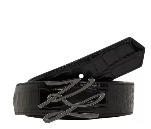 Karl Lagerfeld krokodil nyomott fekete női bőr öv 75 cm