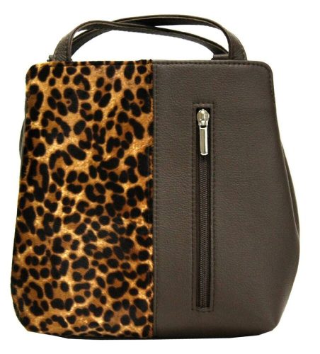 Ága Hengl Izsák barna-leopárd női bőr hátizsák 23 × 23 × 9 cm