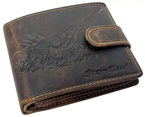 GreenDeed átfogópántos bőr pénztárca vadász kutya mintával 12 × 9,5 cm