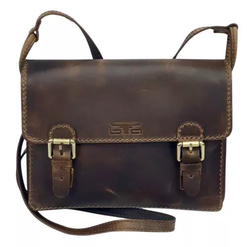 Blázek & Anni mini dupla csatos pull-up bőr válltáska, aktatáska 28 x 21 cm