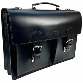   Blázek & Anni kétzsebes dupla rekeszes fekete bőr férfi aktatáska 38 x 26 cm