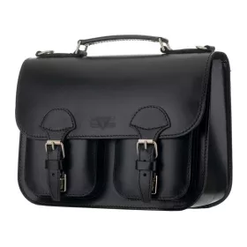   Blázek & Anni szimmetrikus zsebes, kisméretű fekete női bőr aktatáska 33,5 x 24 cm