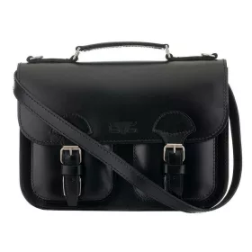   Blázek & Anni szimmetrikus zsebes, kisméretű fekete női bőr aktatáska 33,5 x 24 cm