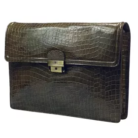   Blázek & Anni krokó olivazöld női bőr mappa, irattartó 38 x 26 cm.