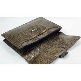   Blázek & Anni krokó olivazöld női bőr mappa, irattartó 38 x 26 cm.