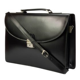   Blazek & Anni fekete selyemfényű bőr két rekeszes aktatáska 38 x 26 cm