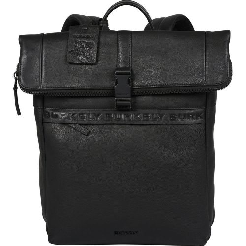 Burkely Minimal Manson Rolltop fekete bőr hátizsák, laptoptartóval 14"  37 x 29 cm