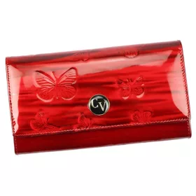   Cavaldi nagyméretű, mintás piros női lakk bőr pénztárca 18,5×10 cm