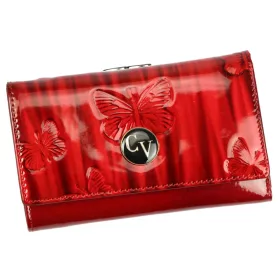   Cavaldi kisméretű, mintás piros női lakk bőr pénztárca 14,5×9 cm