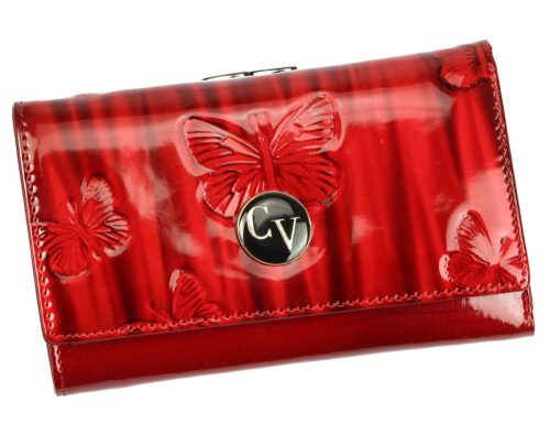 Cavaldi kisméretű, mintás piros női lakk bőr pénztárca 14,5×9 cm