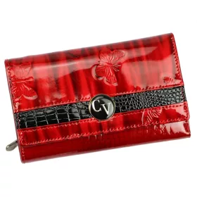   Cavaldi kisméretű, mintás piros női lakk bőr pénztárca 14×9 cm