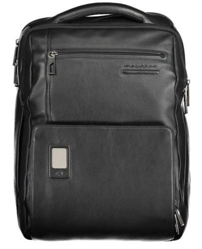 Piquadro luxus minőségű fekete bőr hátizsák, 15" laptop rekesszel   43 x 33 cm