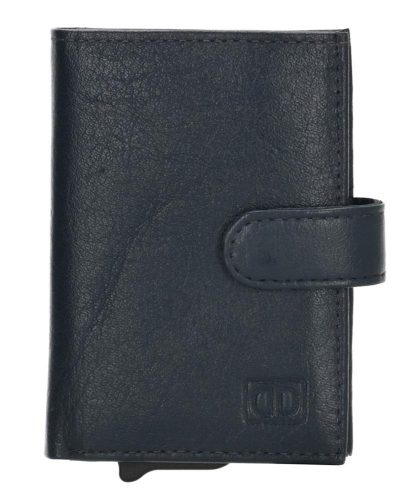 Double-D sötétkék bőr pop-up mini pénztárca, kártyatartó 10×7 cm