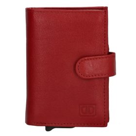   Double-D piros bőr pop-up mini pénztárca, kártyatartó 10×7 cm