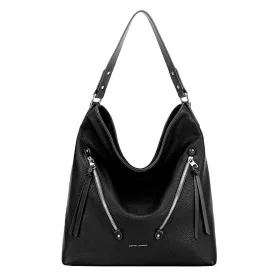   David Jones nagyméretű, fekete színű, női rostbőr kézitáska, válltáska